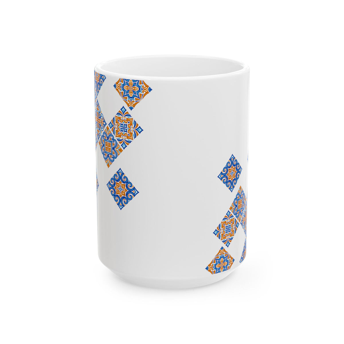Ceramic Mug — Blue & Orange Moroccan Tile Pattern (11oz, 15oz)