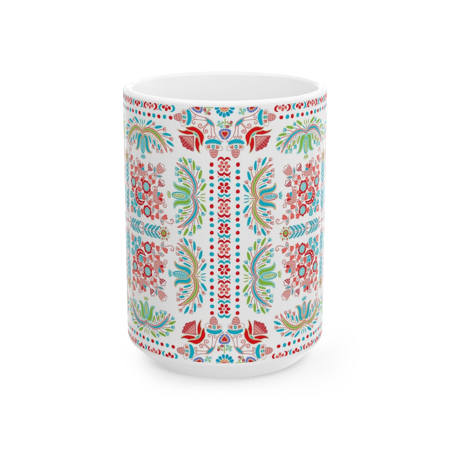 Floral Folk Art Ceramic Mug — Colorful Boho Pattern (11oz & 15oz)