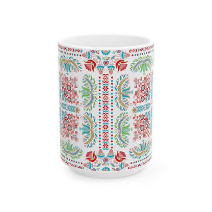 Floral Folk Art Ceramic Mug — Colorful Boho Pattern (11oz & 15oz)
