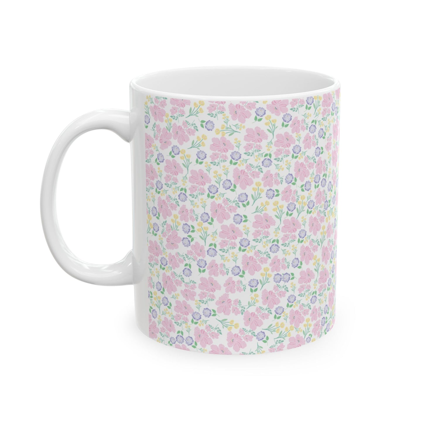 Floral Pastel Pattern Ceramic Mug — Cute Spring Flower Coffee Cup (11oz & 15oz)