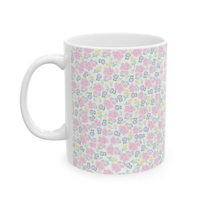 Floral Pastel Pattern Ceramic Mug — Cute Spring Flower Coffee Cup (11oz & 15oz)