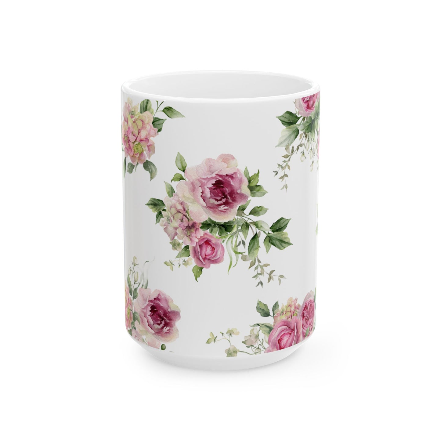 Floral Rose Ceramic Mug — Vintage Pink Garden Tea Coffee Cup (11oz & 15oz)