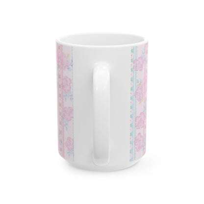 Floral Vintage Stripe Ceramic Mug (11oz, 15oz)