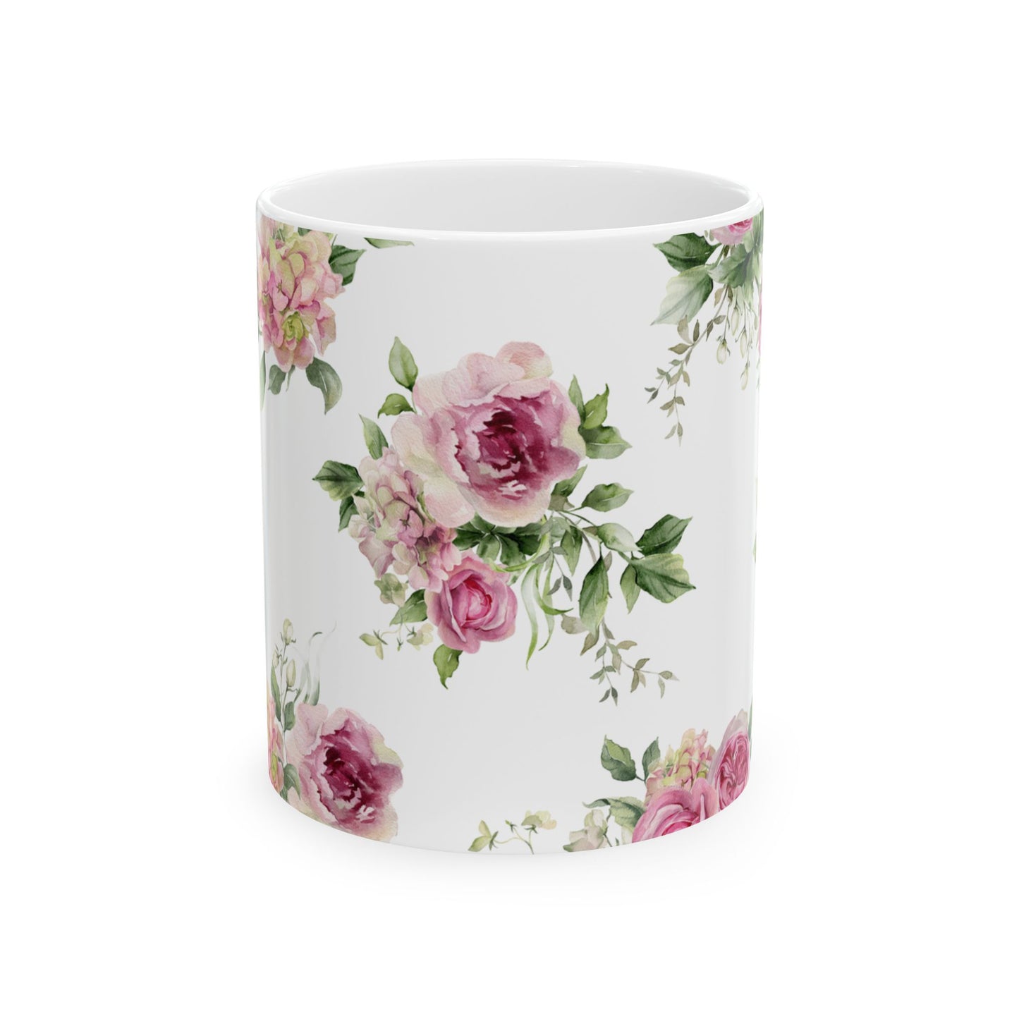 Floral Rose Ceramic Mug — Vintage Pink Garden Tea Coffee Cup (11oz & 15oz)