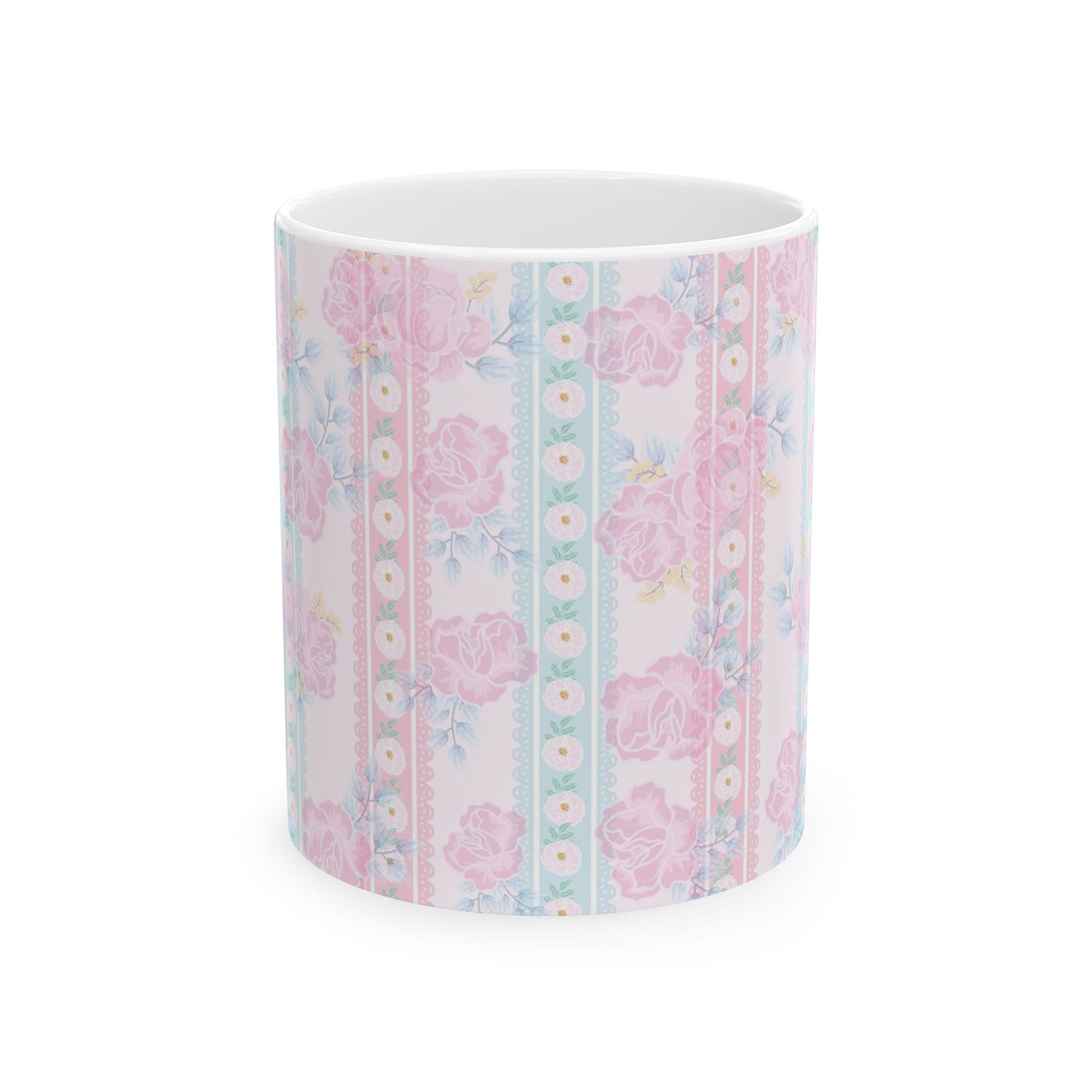 Floral Vintage Stripe Ceramic Mug (11oz, 15oz)