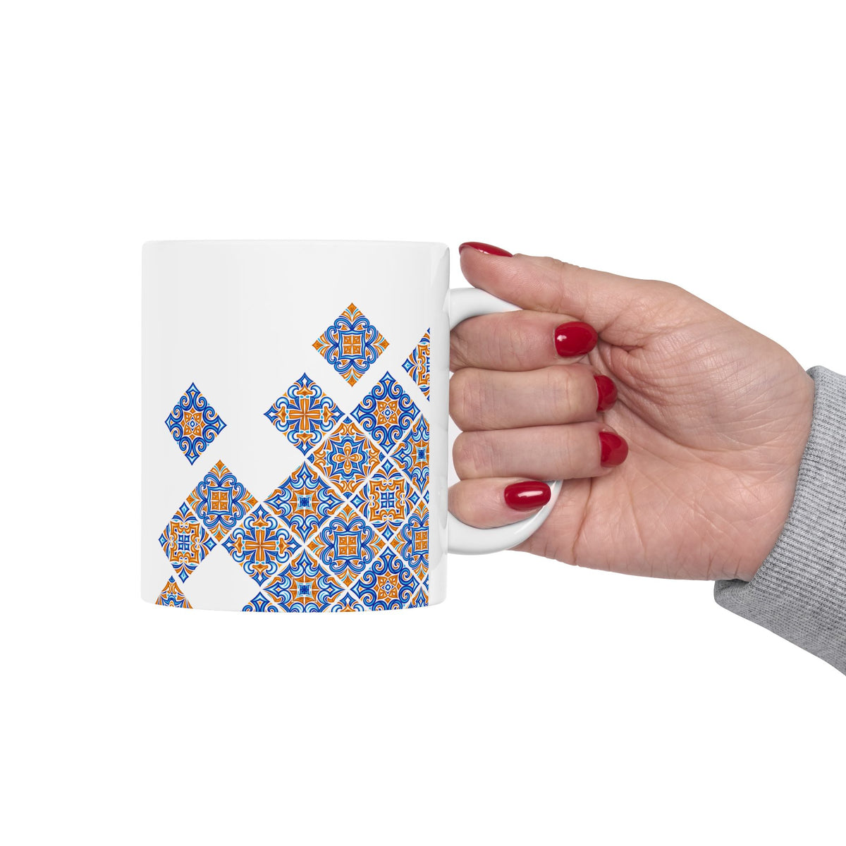 Ceramic Mug — Blue & Orange Moroccan Tile Pattern (11oz, 15oz)