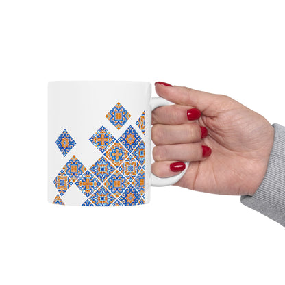 Ceramic Mug — Blue & Orange Moroccan Tile Pattern (11oz, 15oz)