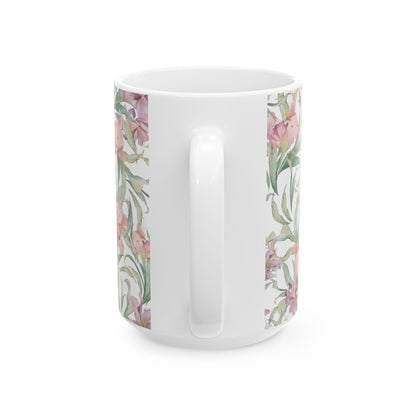Floral Watercolor Mug — Pink Garden 11oz & 15oz Ceramic Coffee Cup