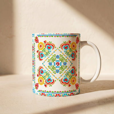 Floral Folk Art Ceramic Mug — Colorful Scandinavian-Inspired Pattern (11oz, 15oz)