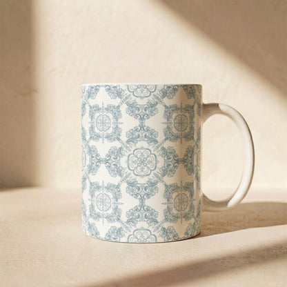 Blue Floral Tile Ceramic Mug — Vintage Moroccan Pattern Coffee Cup (11oz & 15oz)