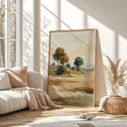Watercolor Countryside Landscape Wall Art Print – Quiet Fields
