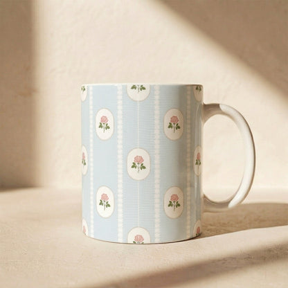 Floral Cameo Ceramic Mug — Vintage Rose Pattern (11oz & 15oz)