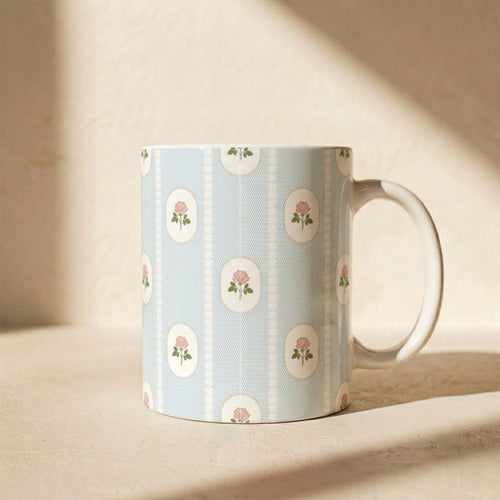 Floral Cameo Ceramic Mug — Vintage Rose Pattern (11oz & 15oz)