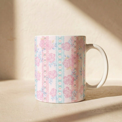 Floral Vintage Stripe Ceramic Mug (11oz, 15oz)