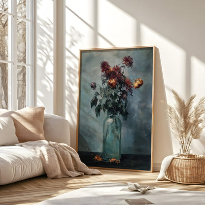 Vintage Dahlia Bouquet in Glass Jar Still Life (Digital Download)