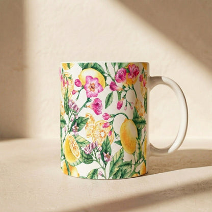 Citrus Blossom Ceramic Mug — Floral Lemon Pattern Coffee Cup (11oz & 15oz)