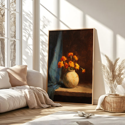 Vintage Orange Flower Vase Still Life (Digital Download)