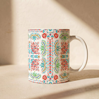 Floral Folk Art Ceramic Mug — Colorful Boho Pattern (11oz & 15oz)