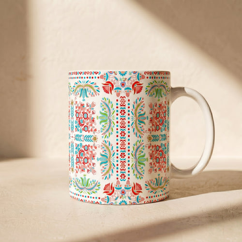 Floral Folk Art Ceramic Mug — Colorful Boho Pattern (11oz & 15oz)