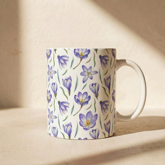 Purple Crocus Floral Mug — Ceramic Coffee Cup (11oz & 15oz)