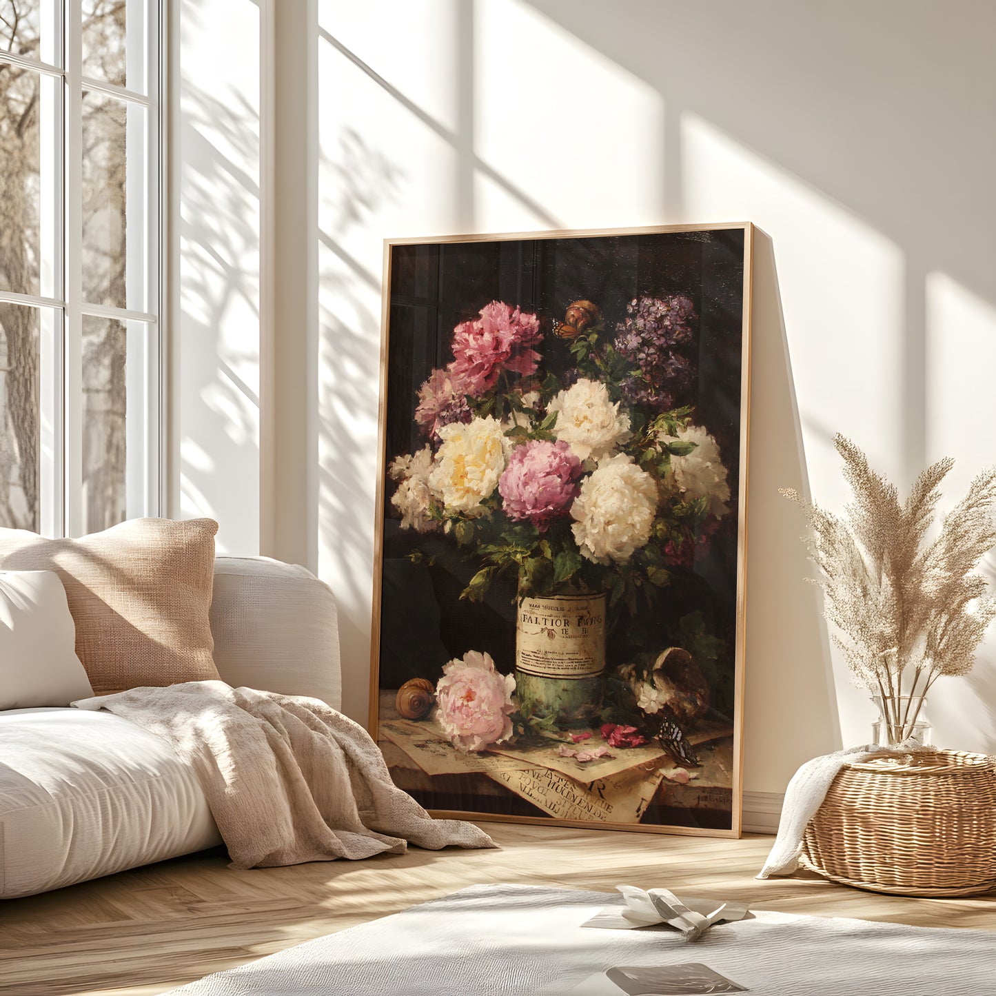 Vintage Peony Bouquet Still Life Painting (Digital Download)