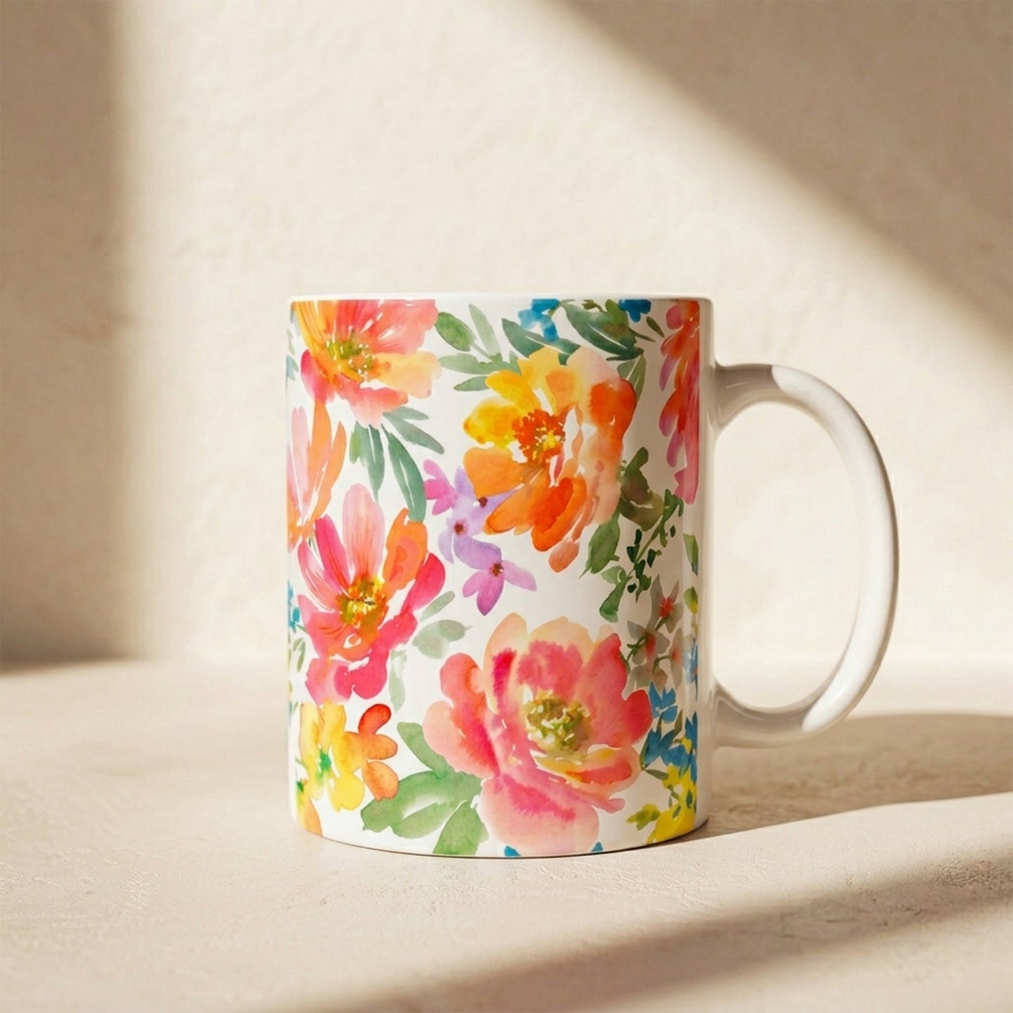 Floral Watercolor Mug — Bright Spring Flowers Ceramic Coffee Cup (11oz & 15oz)