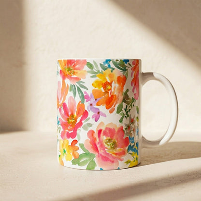 Floral Watercolor Mug — Bright Spring Flowers Ceramic Coffee Cup (11oz & 15oz)