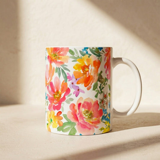 Floral Watercolor Mug — Bright Spring Flowers Ceramic Coffee Cup (11oz & 15oz)