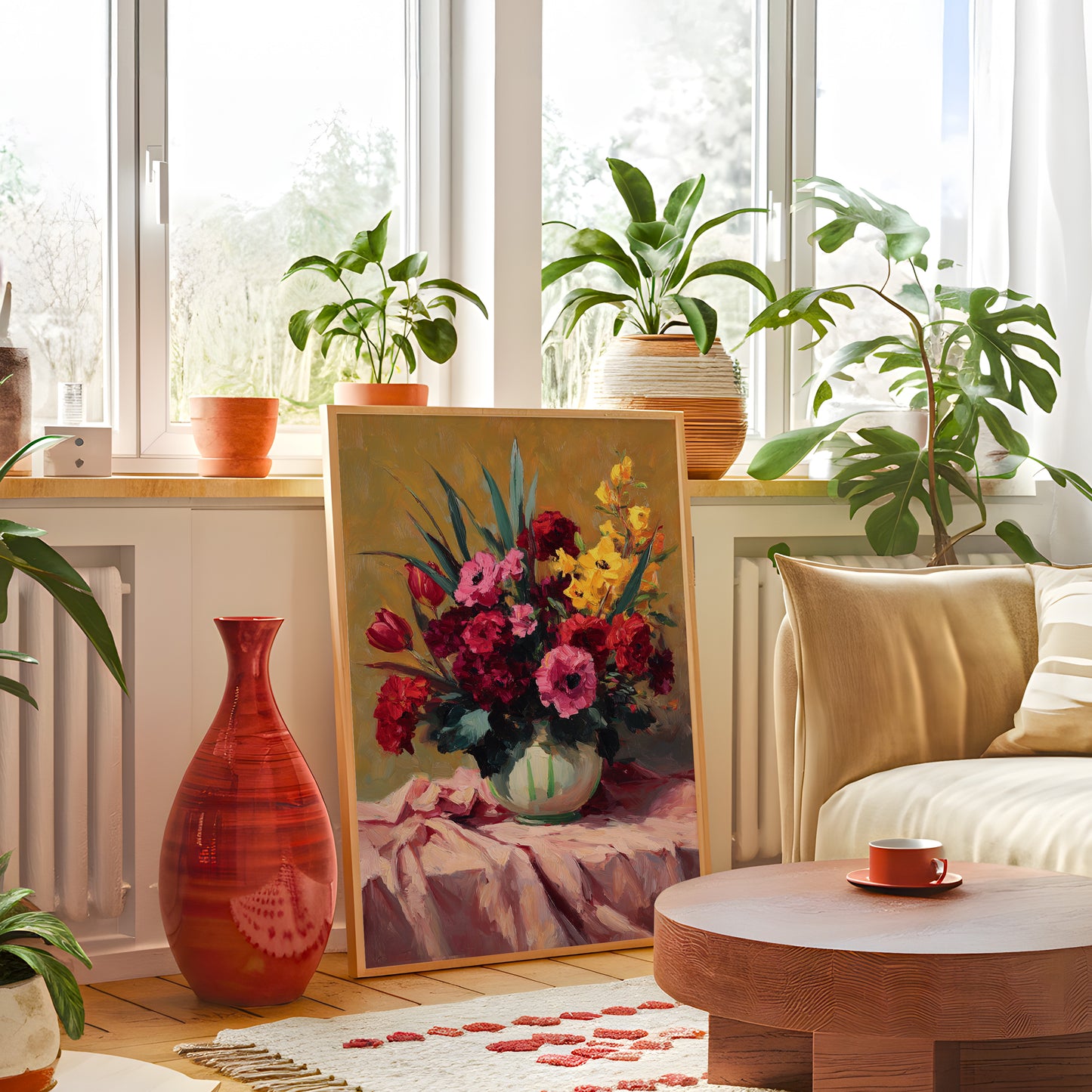 Vintage Colorful Floral Bouquet in Glass Vase (Digital Download)