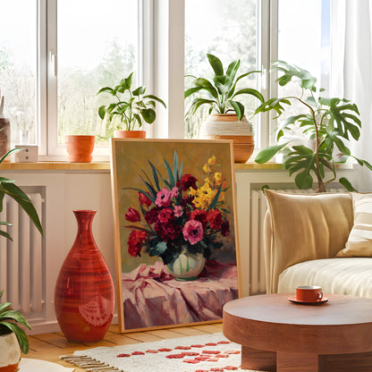 Vintage Colorful Floral Bouquet in Glass Vase (Digital Download)
