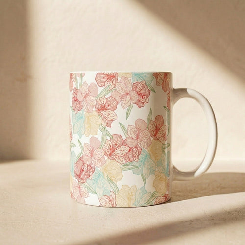 Floral Pastel Ceramic Mug (11oz & 15oz) — Soft Vintage Flower Pattern