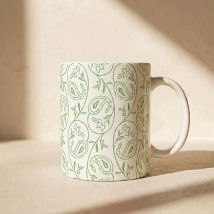 Green Paisley Pattern Ceramic Mug — 11oz & 15oz