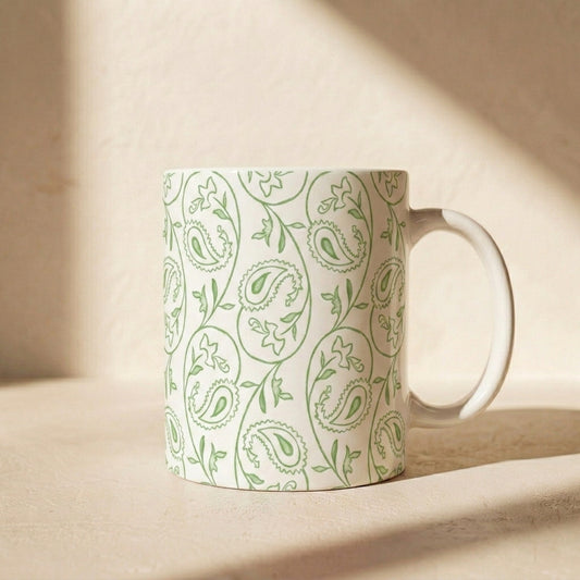 Green Paisley Pattern Ceramic Mug — 11oz & 15oz