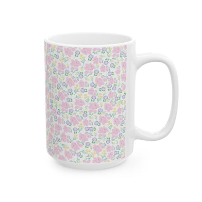 Floral Pastel Pattern Ceramic Mug — Cute Spring Flower Coffee Cup (11oz & 15oz)