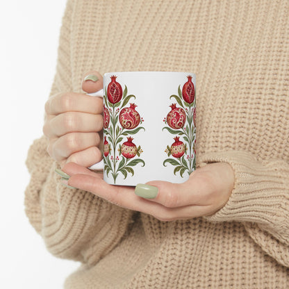 Pomegranate Botanical Ceramic Mug — Floral Vintage Kitchen Coffee Cup (11oz & 15oz)
