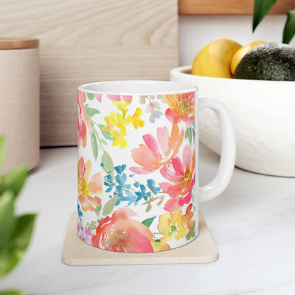 Floral Watercolor Mug — Bright Spring Flowers Ceramic Coffee Cup (11oz & 15oz)