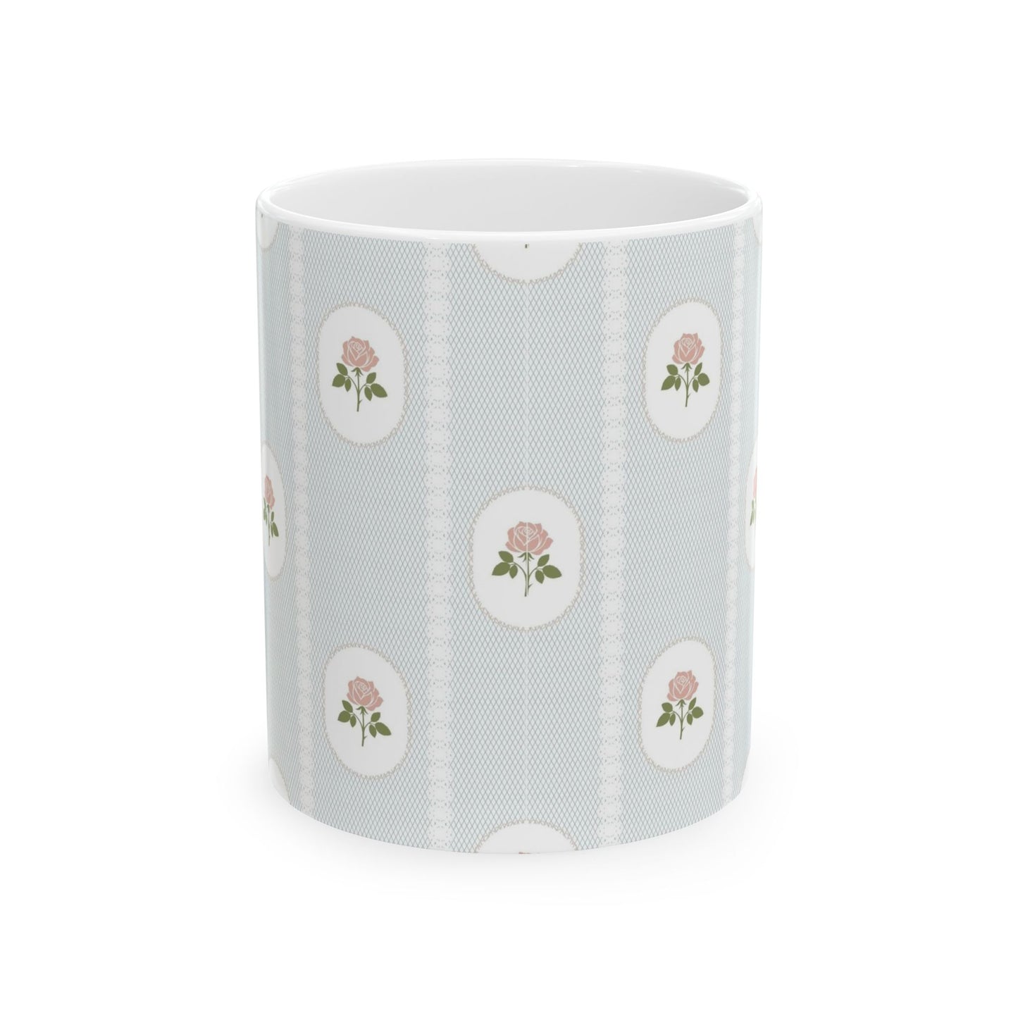 Floral Cameo Ceramic Mug — Vintage Rose Pattern (11oz & 15oz)