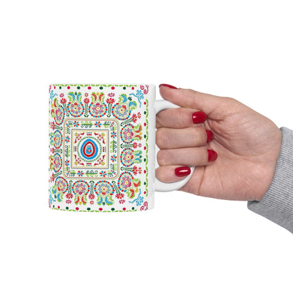Floral Folk Art Ceramic Mug — Colorful Boho 11oz & 15oz Coffee Cup
