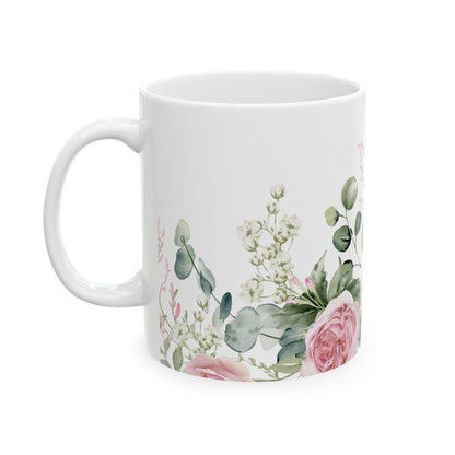 Floral Rose Garden Ceramic Mug — Pink Watercolor Bouquet (11oz & 15oz)