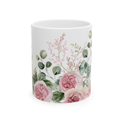 Floral Rose Garden Ceramic Mug — Pink Watercolor Bouquet (11oz & 15oz)