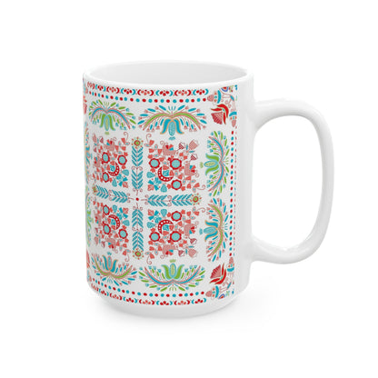 Floral Folk Art Ceramic Mug — Colorful Boho Pattern (11oz & 15oz)