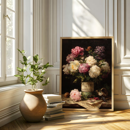 Vintage Peony Bouquet Still Life Painting (Digital Download)