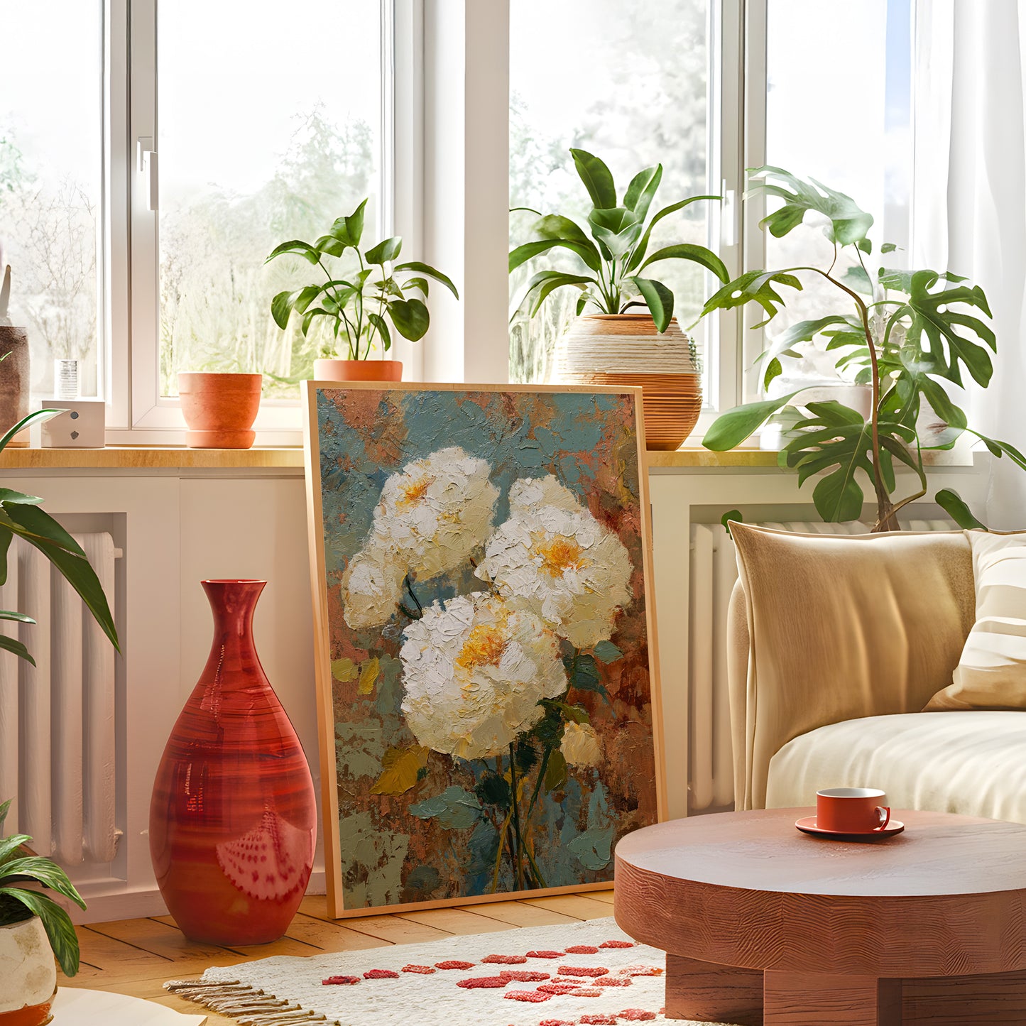Vintage White Peony Impressionist Floral Art (Digital Download)