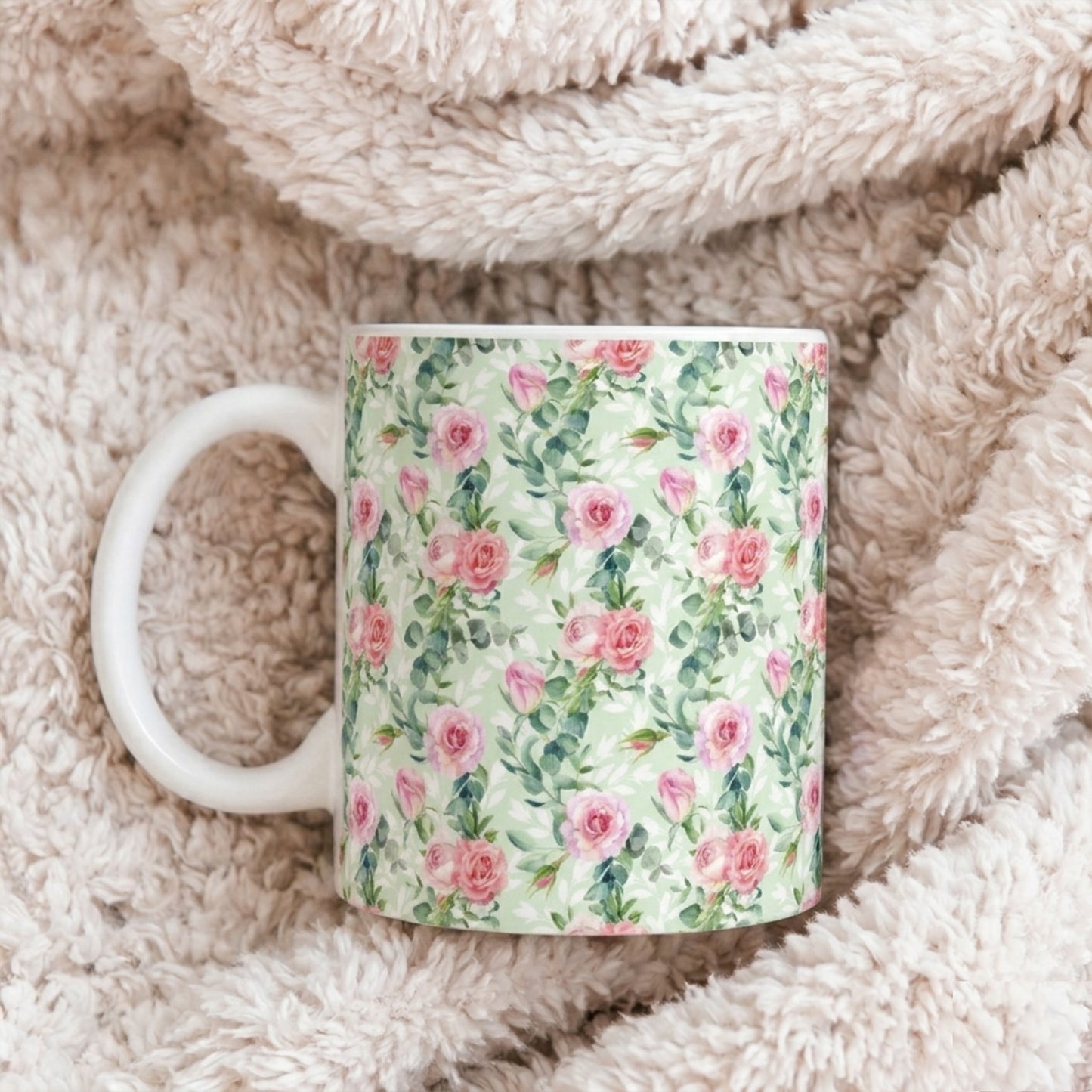 Floral Rose Watercolor Ceramic Mug — Pink Garden Pattern (11oz & 15oz)