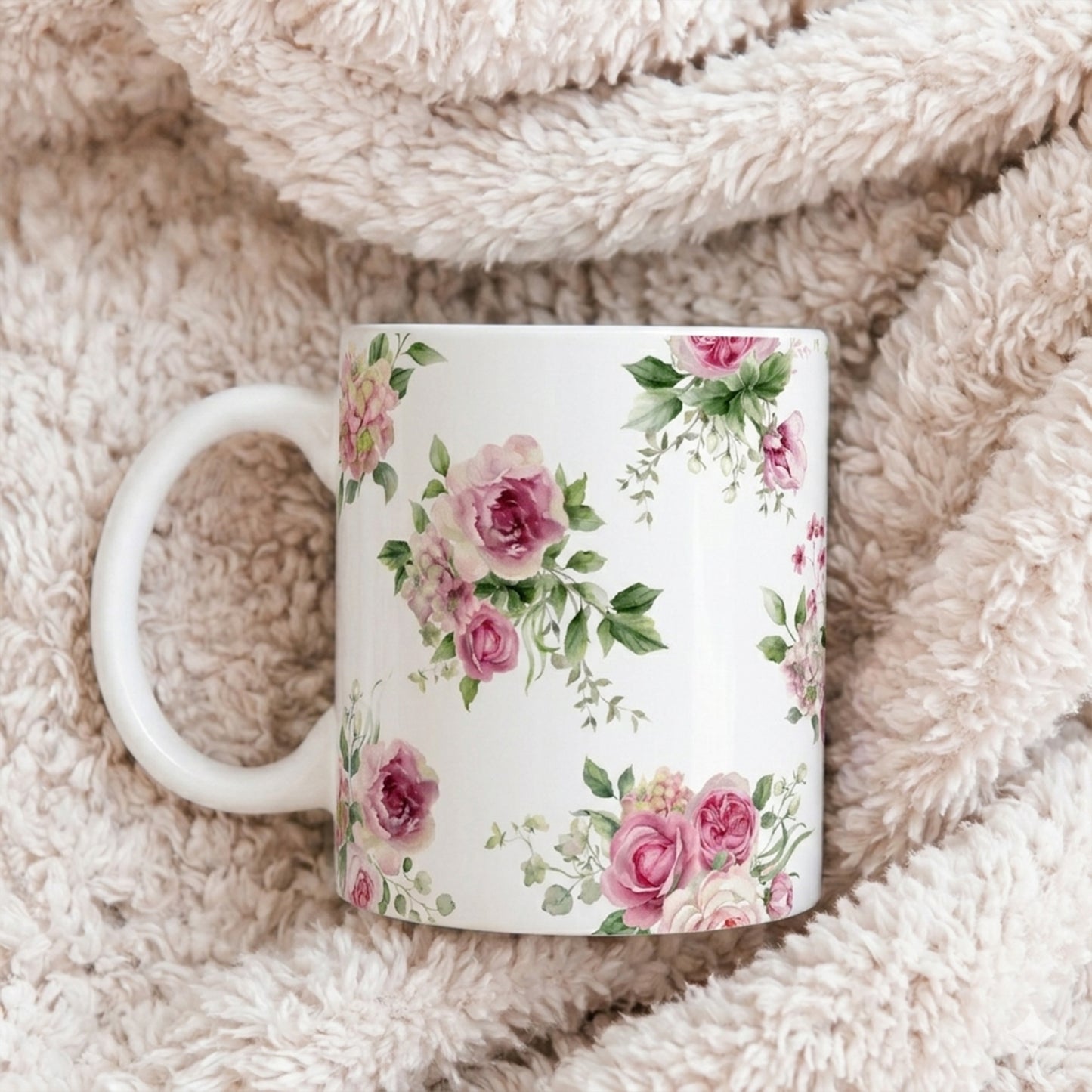 Floral Rose Ceramic Mug — Vintage Pink Garden Tea Coffee Cup (11oz & 15oz)