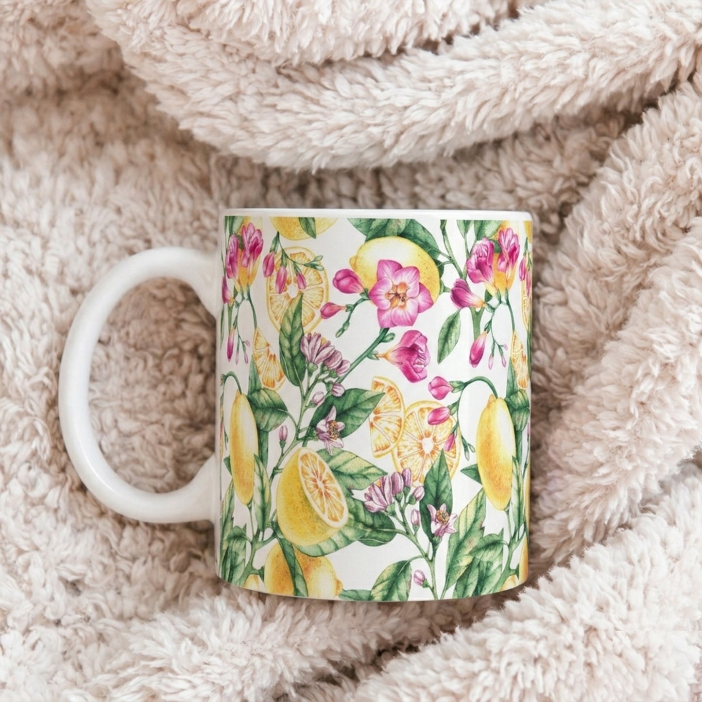 Citrus Blossom Ceramic Mug — Floral Lemon Pattern Coffee Cup (11oz & 15oz)