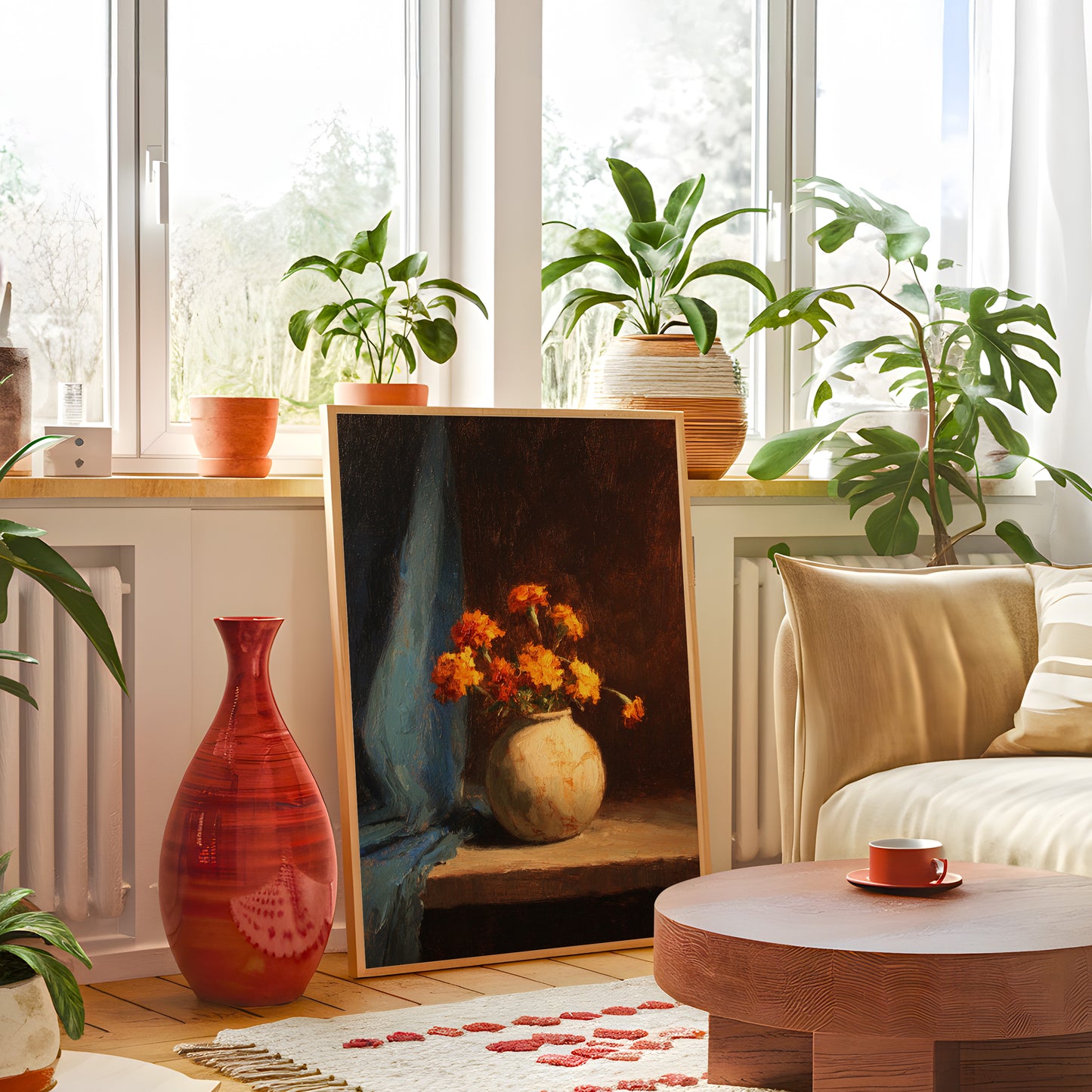 Vintage Orange Flower Vase Still Life (Digital Download)