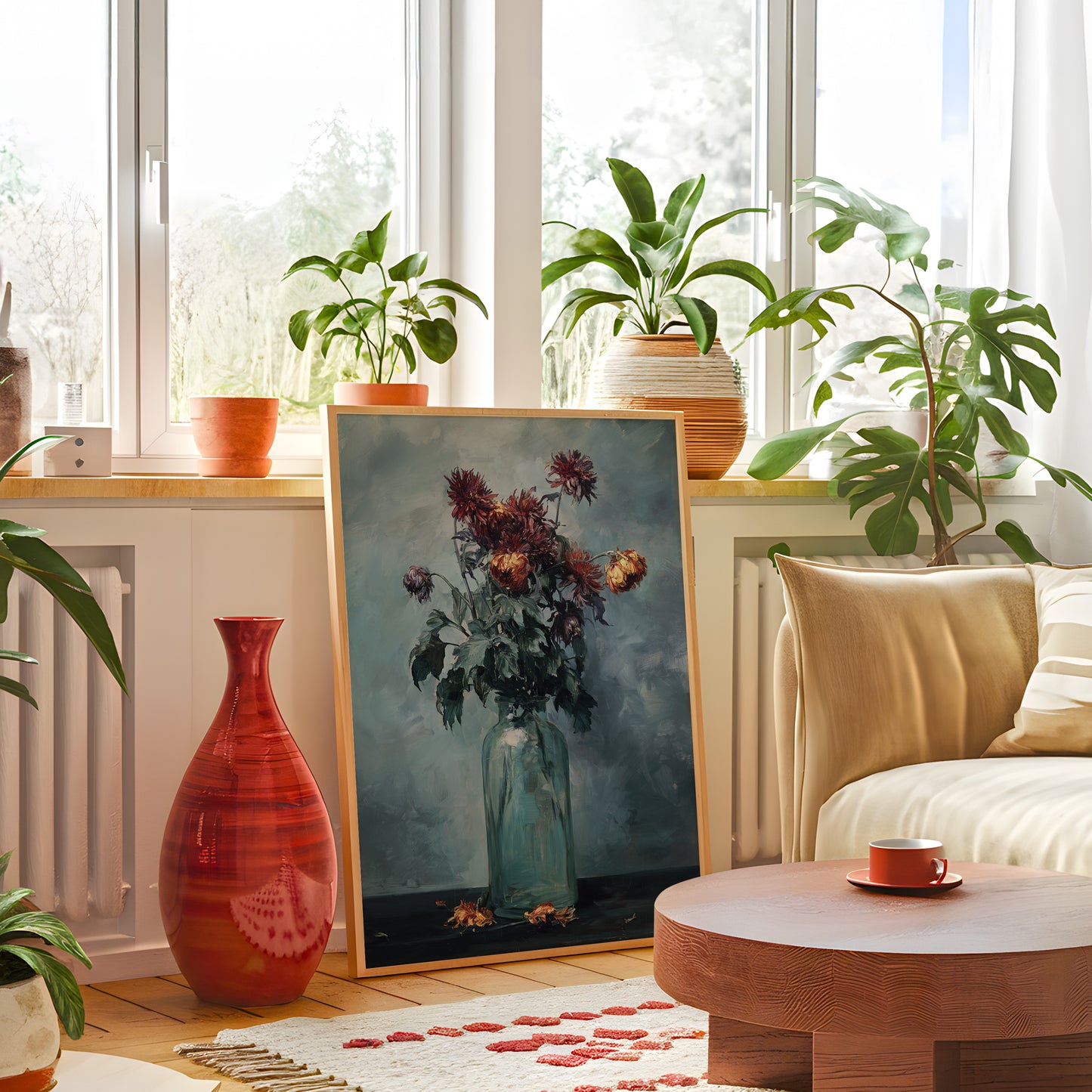 Vintage Dahlia Bouquet in Glass Jar Still Life (Digital Download)