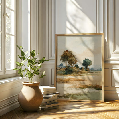 Watercolor Countryside Landscape Wall Art Print – Quiet Fields