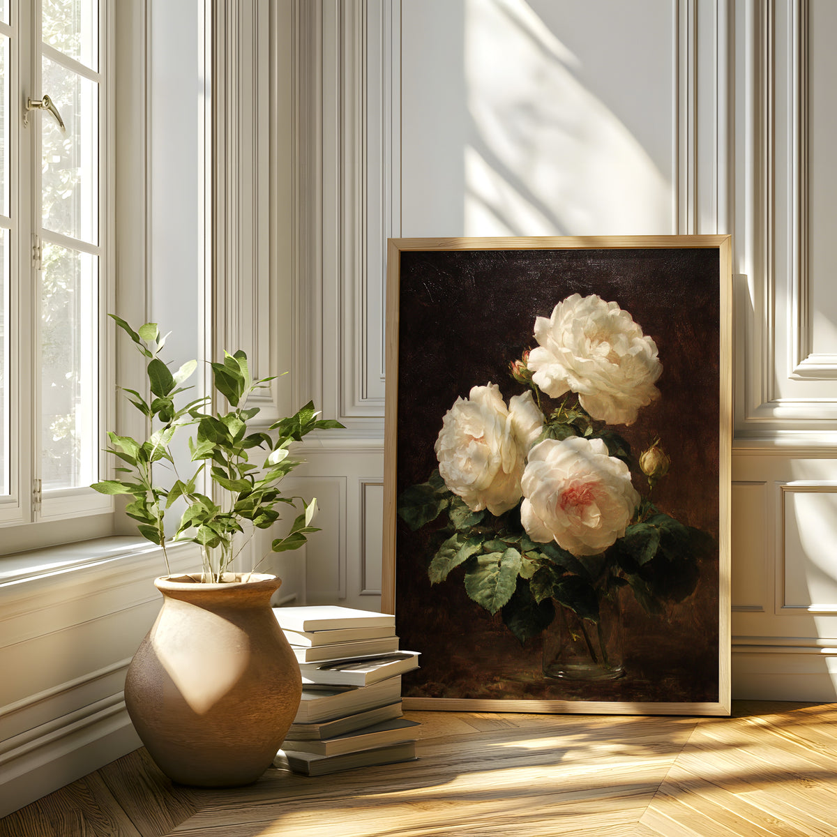 Vintage White Rose Still Life Print